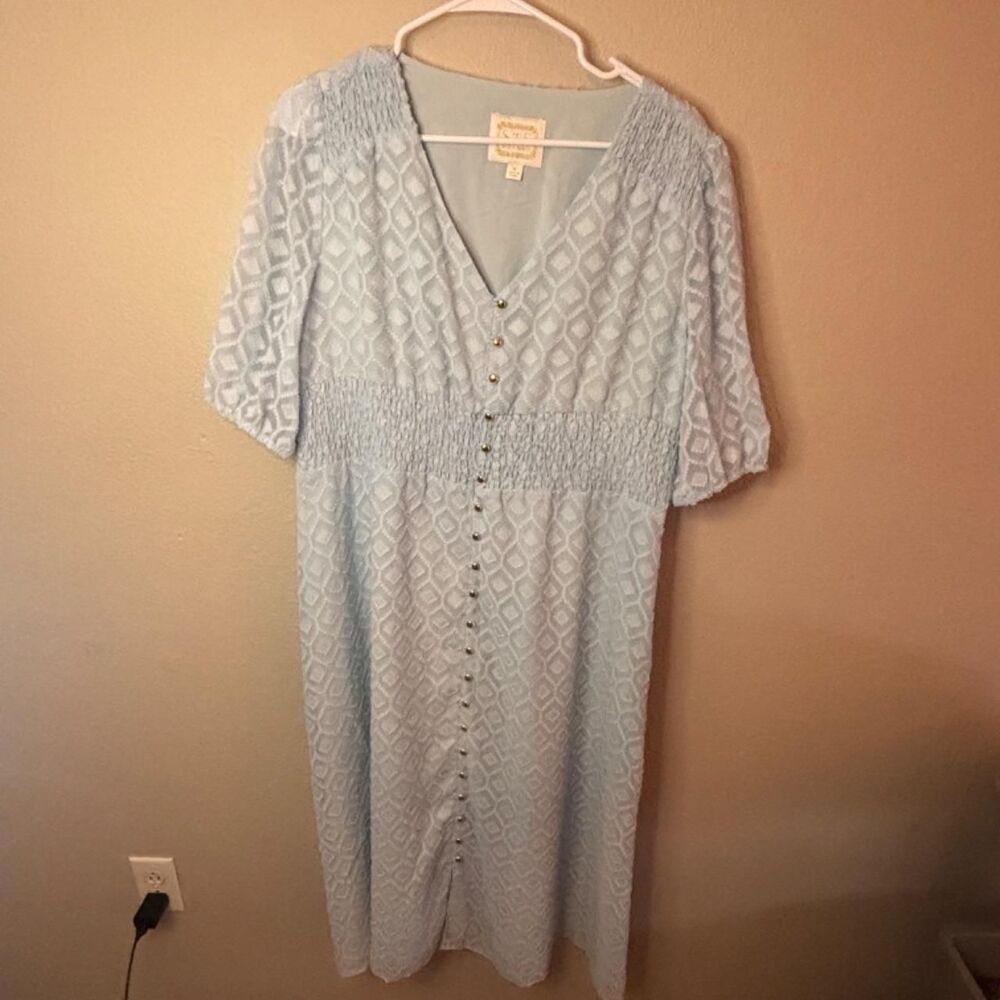 Sail to Sable Blue Patterned Midi Dress Decorative Gold Buttons XL